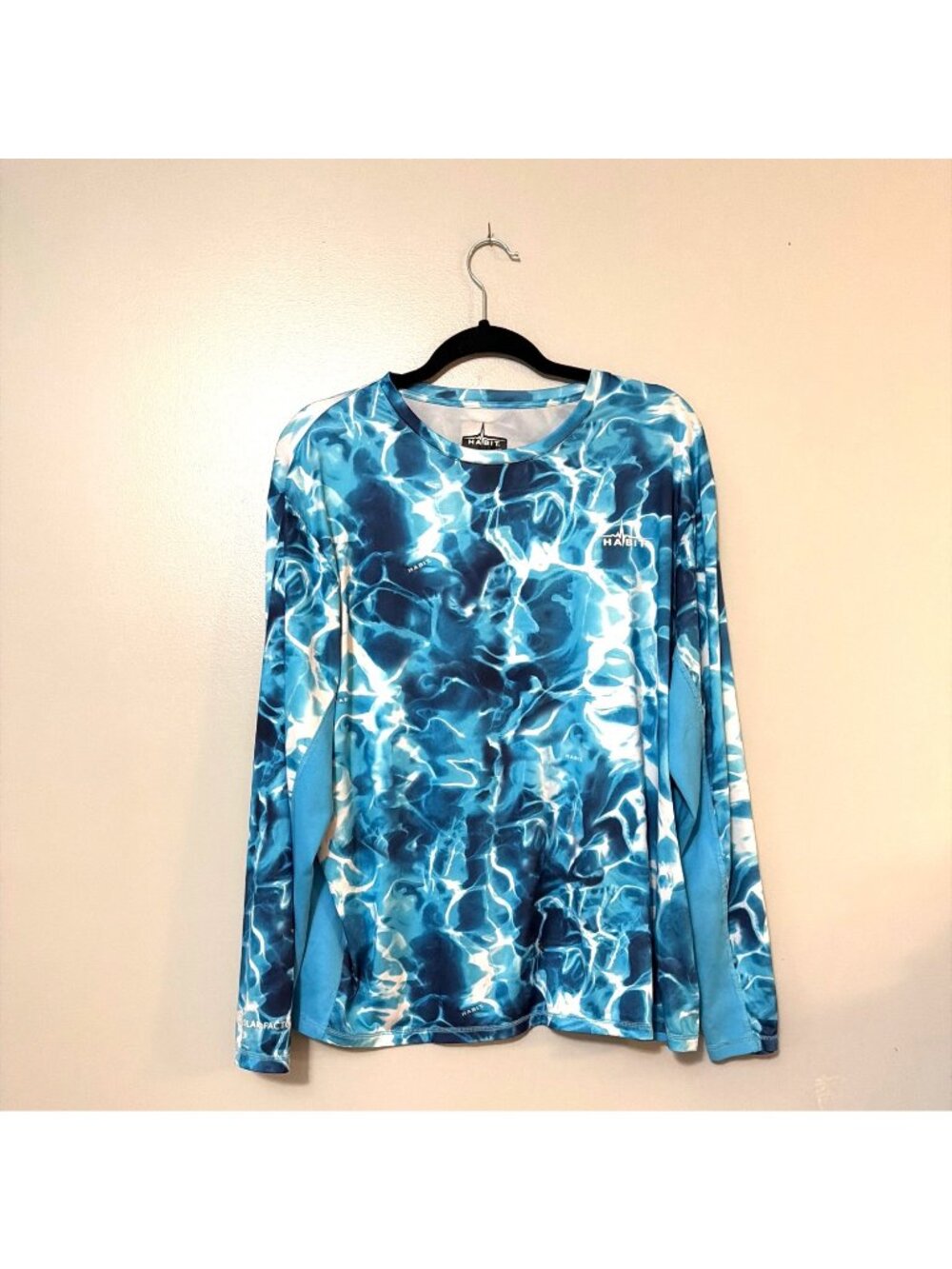 Habit Mens Long Sleeve UV Protection Shirt Blue Water Print L